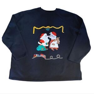 VTG 90s Santa Kissing Mrs Clause Black Embroidered Christmas Sweatshirt 1X